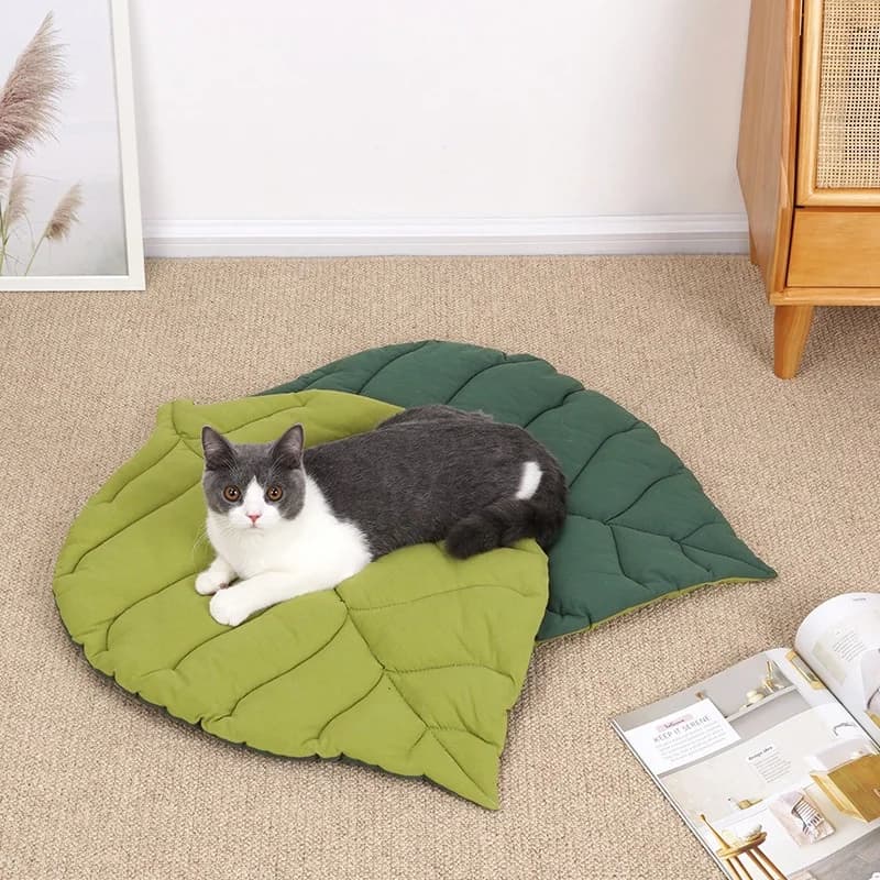 Tappetino per Gatti a Forma di Foglia, Coperta Morbida per Cuccioli, Lavabile e Antiscivolo, Decorazione per la Stanza, Tappeto per Animali Domestici