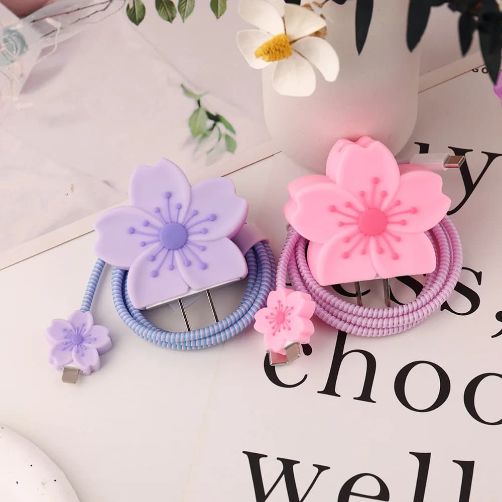 Purple Charging Pet for iPhone 20W Cherry Flowers Quick Charge USB Data Cable Color Candy Protective Case Wrap Organizer