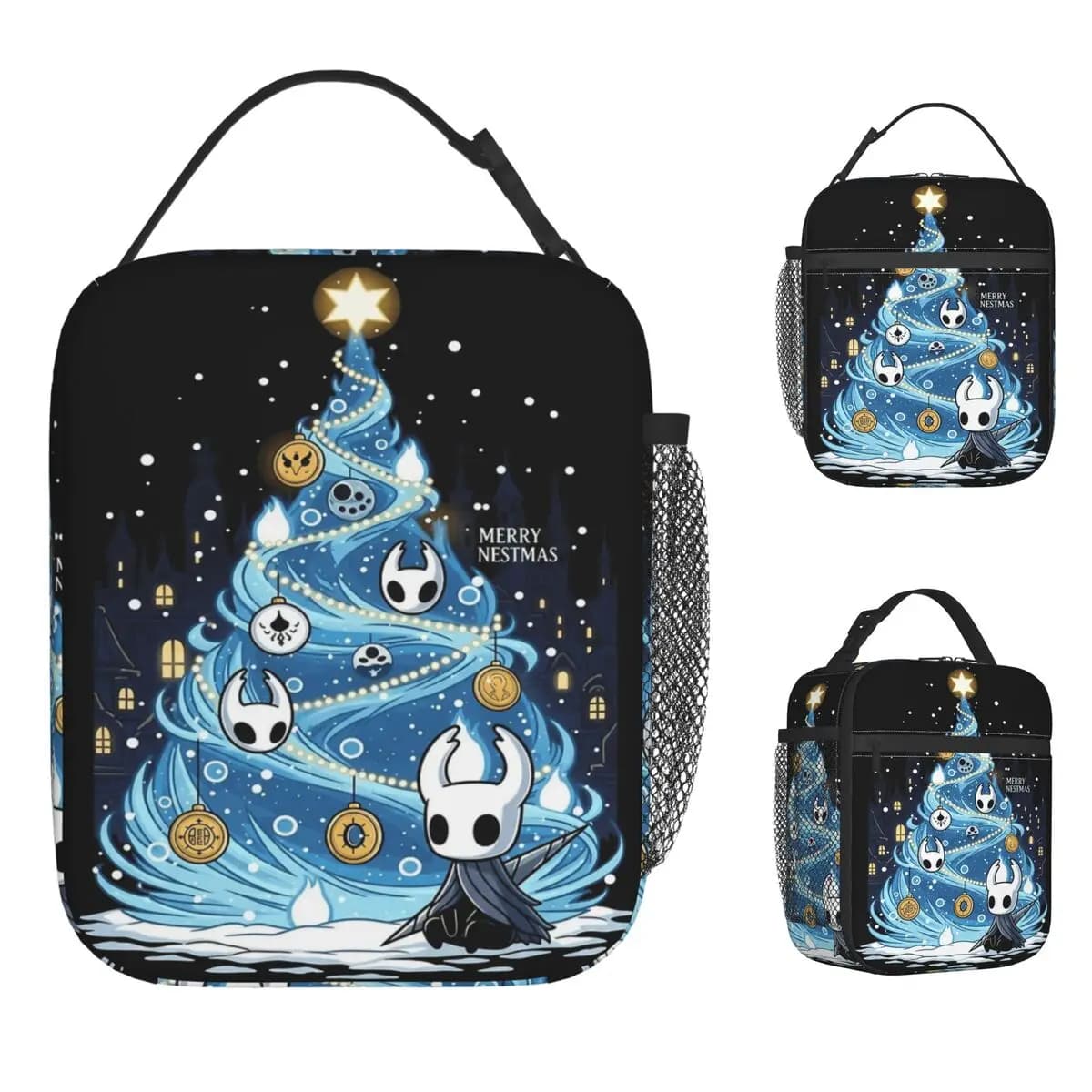 Hollow Knight Christmas Sherma Videogioco Borsa per il pranzo Scatola per il pranzo portatile Borsa termica per la scuola delle donne Borse termiche