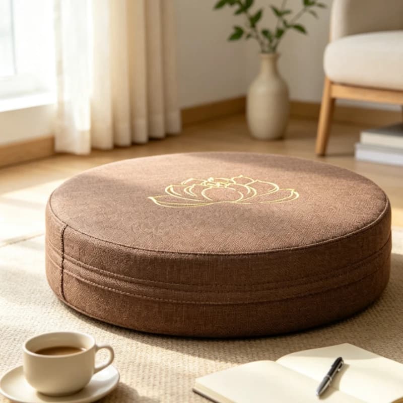 Large Yoga Meditation Cushion Linen Hard Lotus Texture Tatami Mat Removable Washable Backrest Pillow for Sitting Comfort