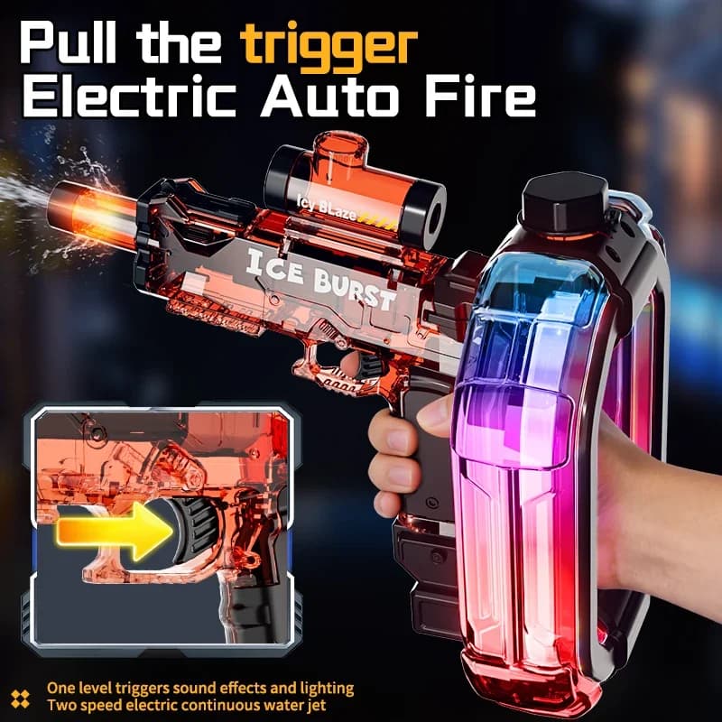 Large Electric Water Gun Ring Handheld Space Concentrator Cool Light Large Capacity Water Blaster Battle Shooting Gun for Kids