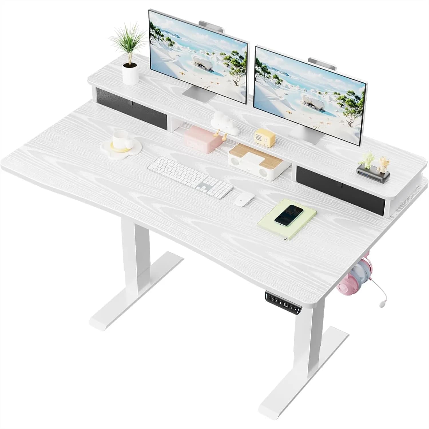 Scrivania Regolabile in Altezza con Supporto per Monitor, Scrivania Ergonomica da 120x70 cm per Ufficio Domestico, Studio e Gaming