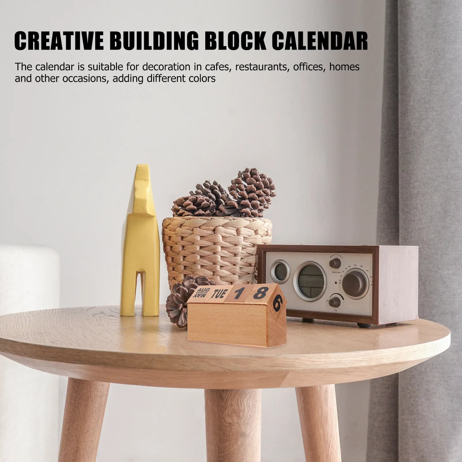 Calendario a Blocchi in Legno Decorativo, Calendario da Scrivania Liscio e Lucido con Porta Penna, Ornamento Rustico per Ufficio e Tavolo del Soggiorno
