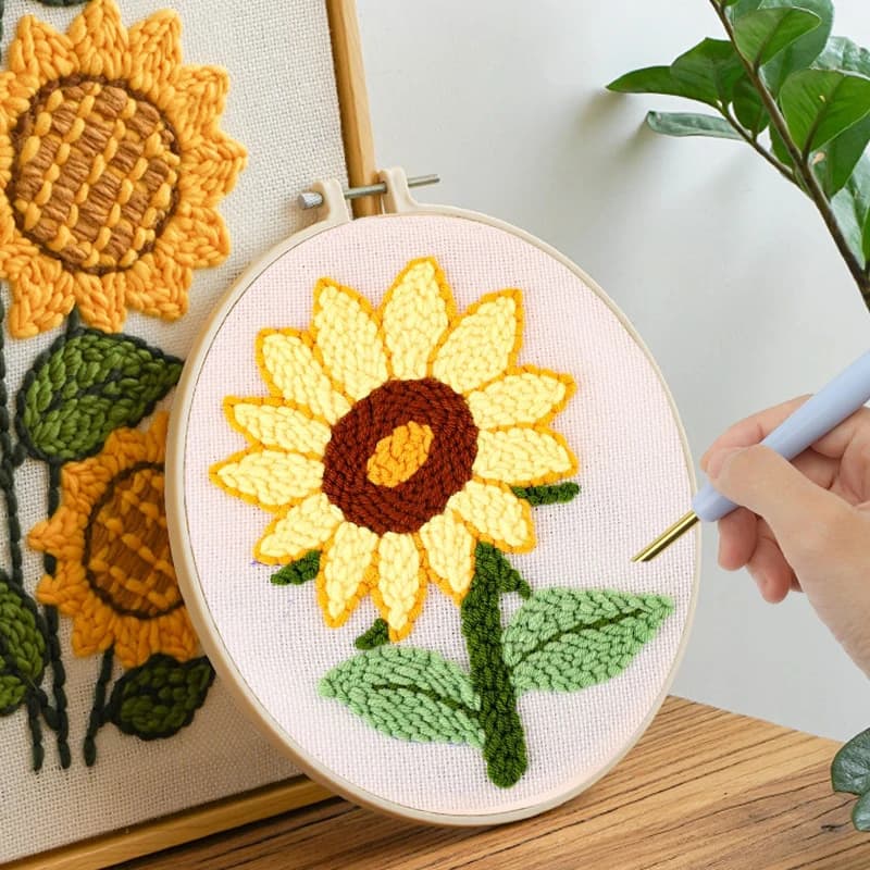 Sunflower Embroidery Punch Needle Kit For Beginners Rose Patterns Wool Poke Embroidery Easy Craft Sewing Cross Stitch Kit