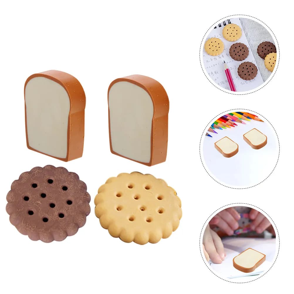 1 Set Food Shape Erasers Biscuit Toast Rubber Pencil Erasers Classroom Rewards Party Favors Food Decorations for Kids