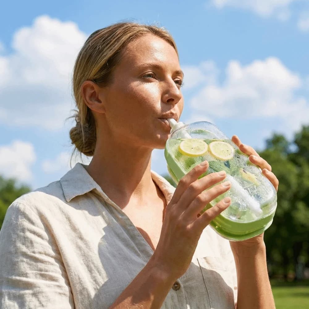 Bottiglia per Acqua 2 in 1 Fai-da-Te con Stampi per Cubetti di Ghiaccio Riutilizzabili Senza Contatto, Vassoio Portatile per Ghiaccio di Grado Alimentare per Uso Estivo