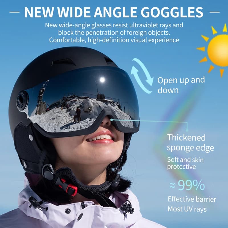 Casco da sci Eastinear Occhiali da sci Casco integrato Attrezzatura di sicurezza per sci da esterno calda e anticollisione per adulti e bambini