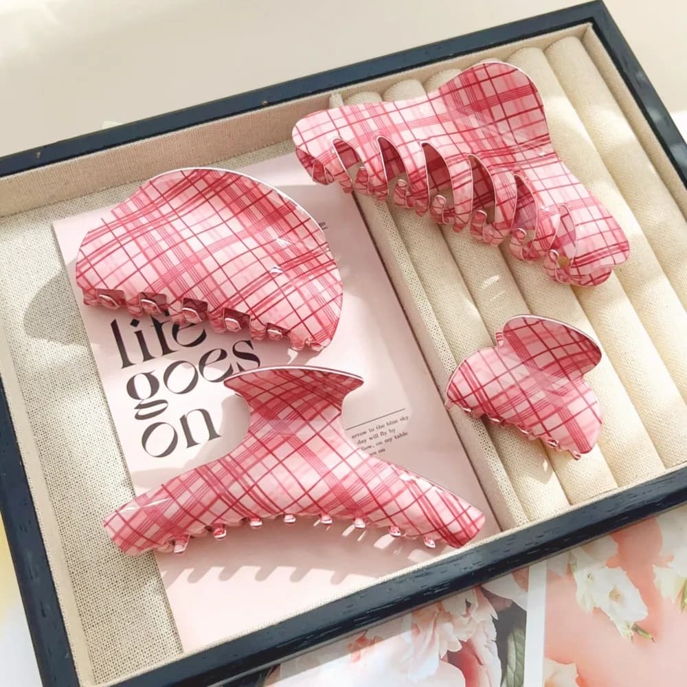 Fermagli per capelli a griglia rosa e blu, accessori per capelli da donna e ragazza, fermagli grandi e mini, eleganti fermagli a squalo, accessori per acconciature e trucco
