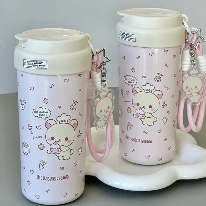 550ml Kawaii Rilakkuma Cartoon Print Thermos Cup Sippy Ice Cubes Large Capacity Water Mug Portable Girls Birthday Gift