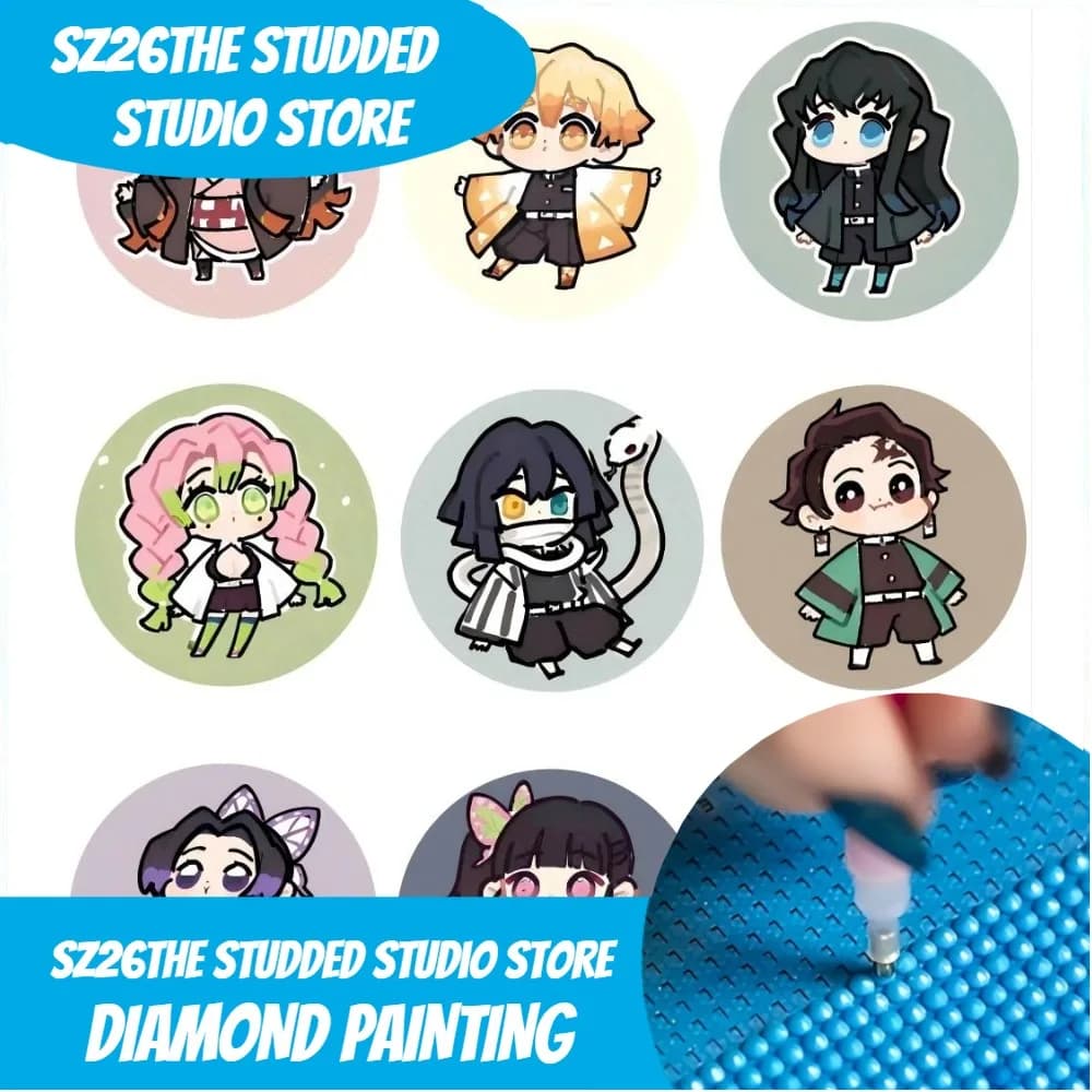 Sz26The Studded Anime Demon Slayer Chibi Characters Set 5D Diamond Painting Full Round Drill Rhinestone Embroidery Mosaic