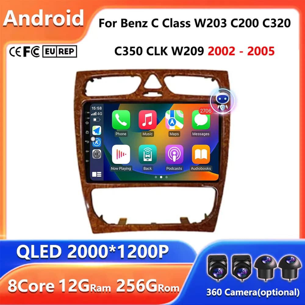 For Mercedes Benz C Class W203 C200 C320 C350 CLK W209 2002 - 2005 Android 16 Car Audio Multimedia Player 4G WiFi GPS Navi