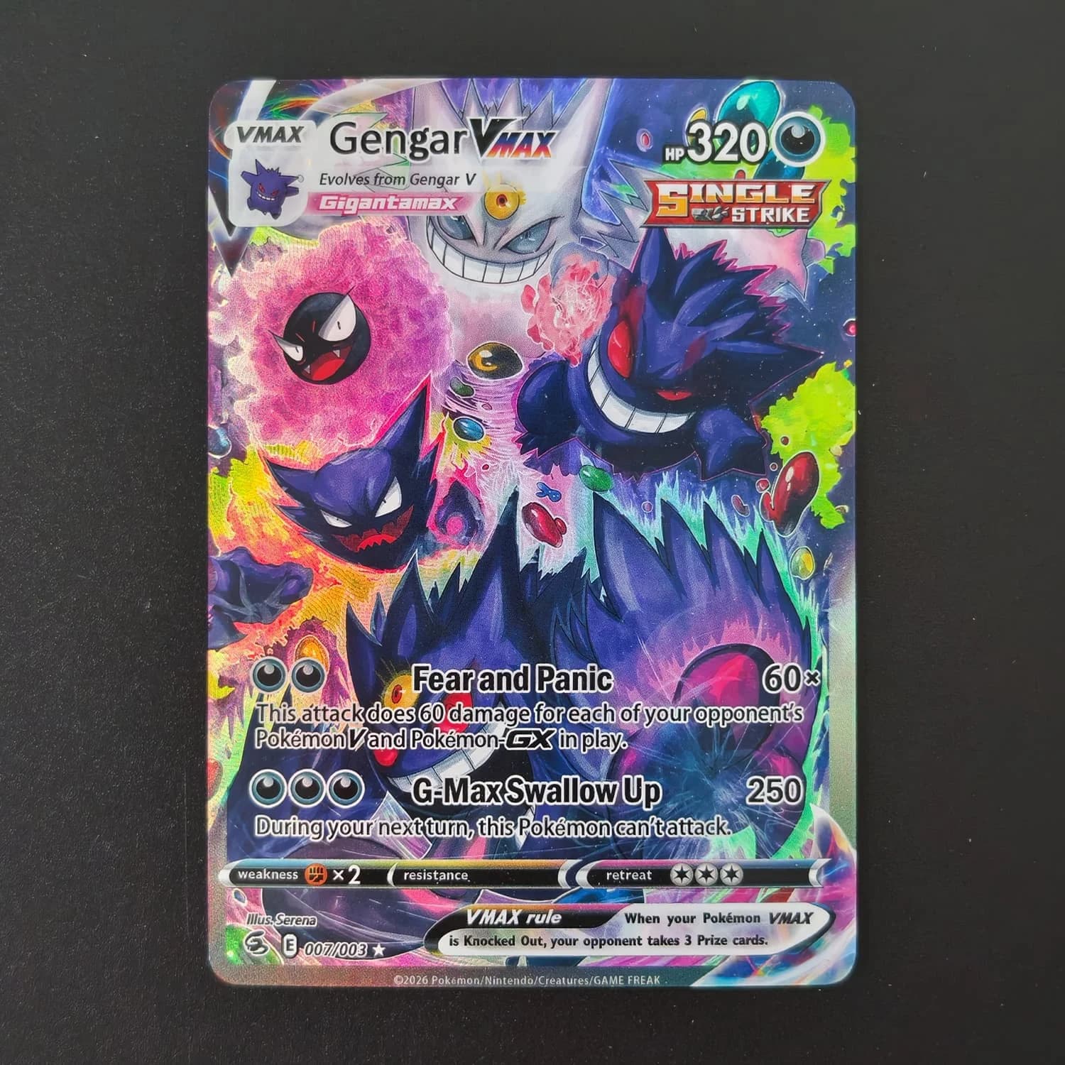 DIY Pokemon Gengar VMAX 007/003 Holographic Texture English Version Full Art Premium Anime Collection Card Perfect Condition