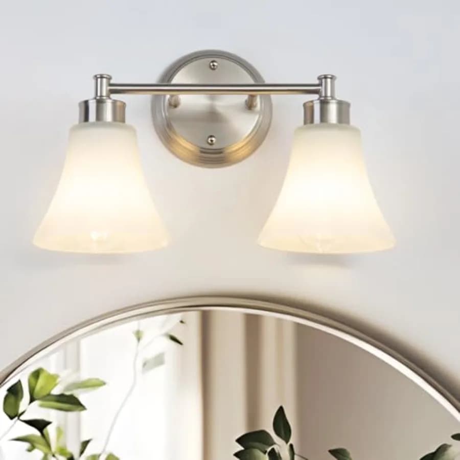 2 Light Bathroom Vanity Light Bathroom Lighting Fixtures Over Mirror with Opal White Frosted Glass Vintage Traditional Wall Lig