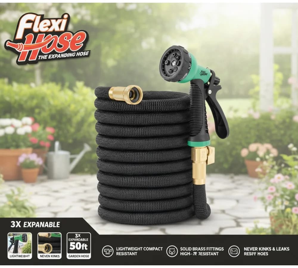 50 Foot Expandable Garden Pipe With 8 Function Nozzle, Light Retractable Water Pipe, Flexible Without Stop
