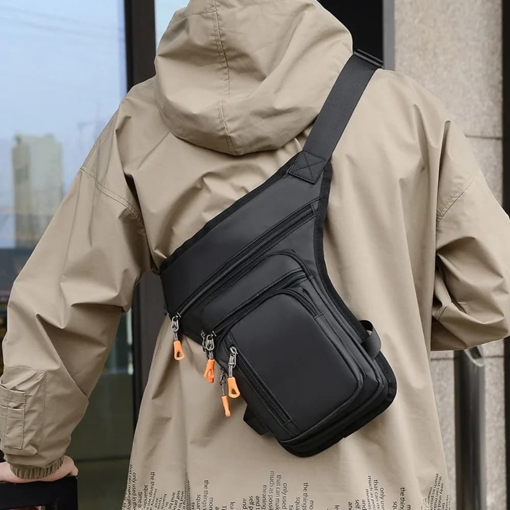 Borsa da gamba impermeabile in nylon da esterno con cintura a vita, marsupio multi-tasca con cerniera per telefono e portamonete