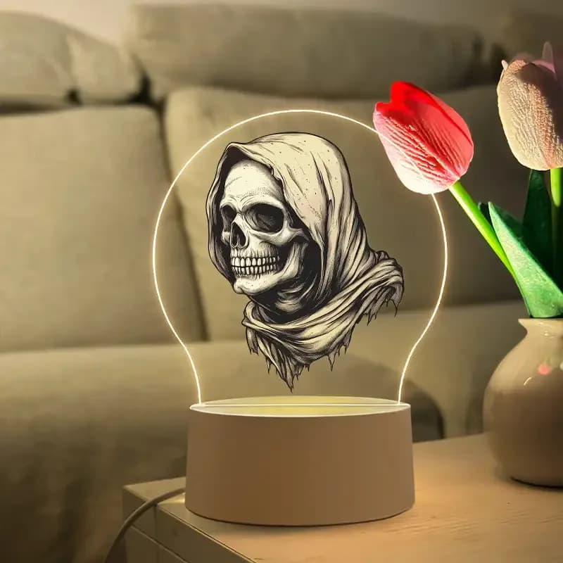 Skull Night Light – USB-powered desk lamp with a switch; suitable for bedroom or desk decor, and a perfect gift for Halloween.