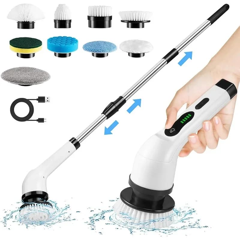 Spazzola Elettrica per Pulizia Bagno 9-in-1, Spazzola Rotante Senza Fili per Pulizia di Bagno, Cucina e WC