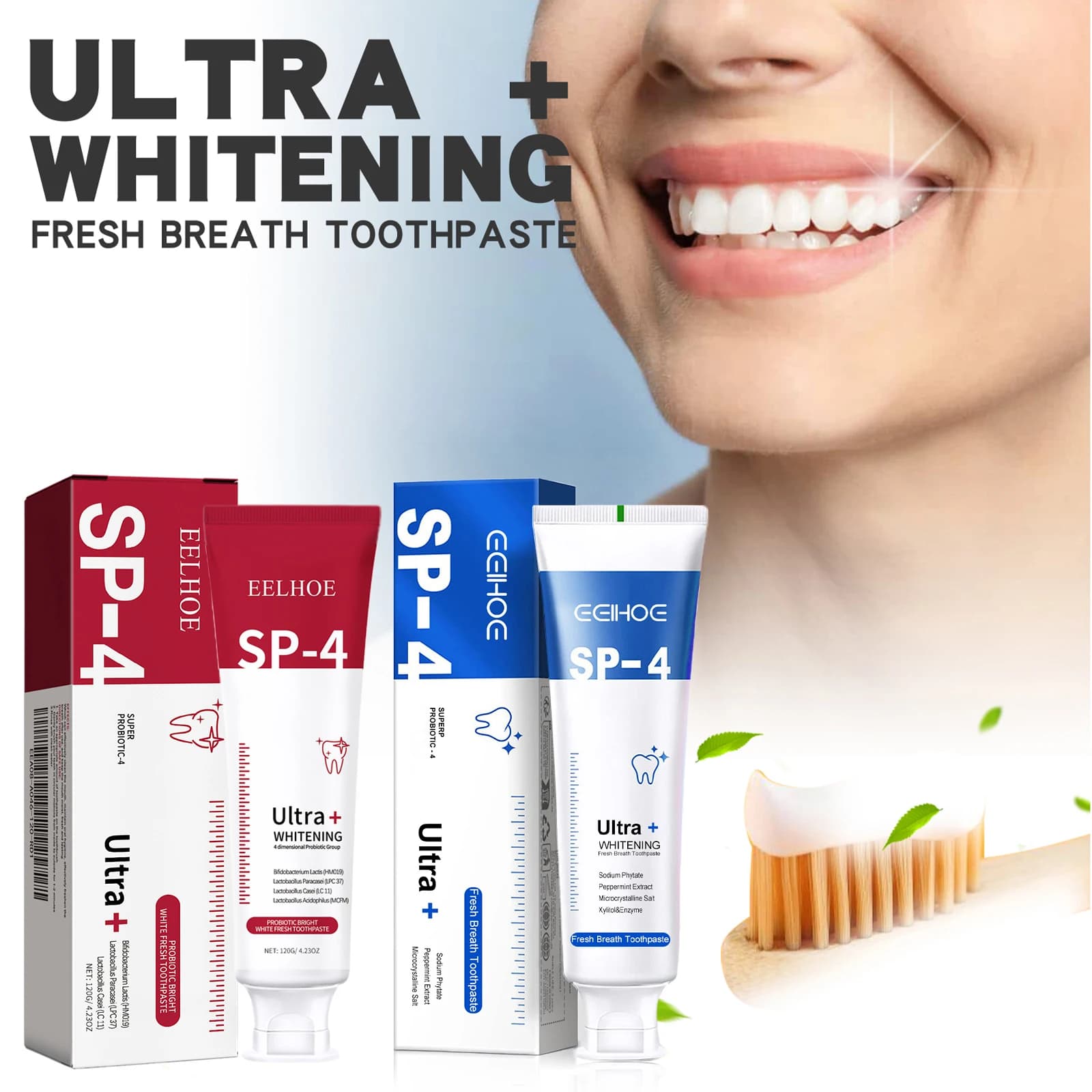 Dentifricio Probiotico Sp-4 Lighting Whitening Macchie Removal Safe for Fluorescent No Fluorescent Flavored Mint Care