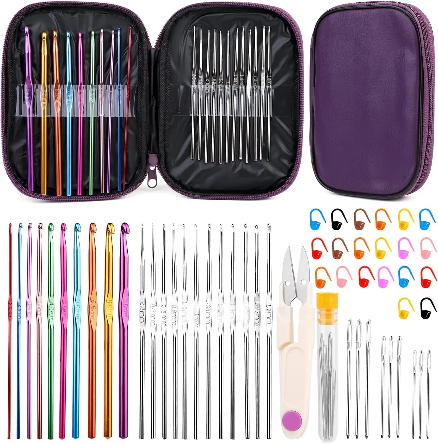 IMAZY Set di uncinetti Kit di ferri da maglia con custodia Indicatore di punti Strumenti artistici artigianali per maglieria a mano fai-da-te per principianti