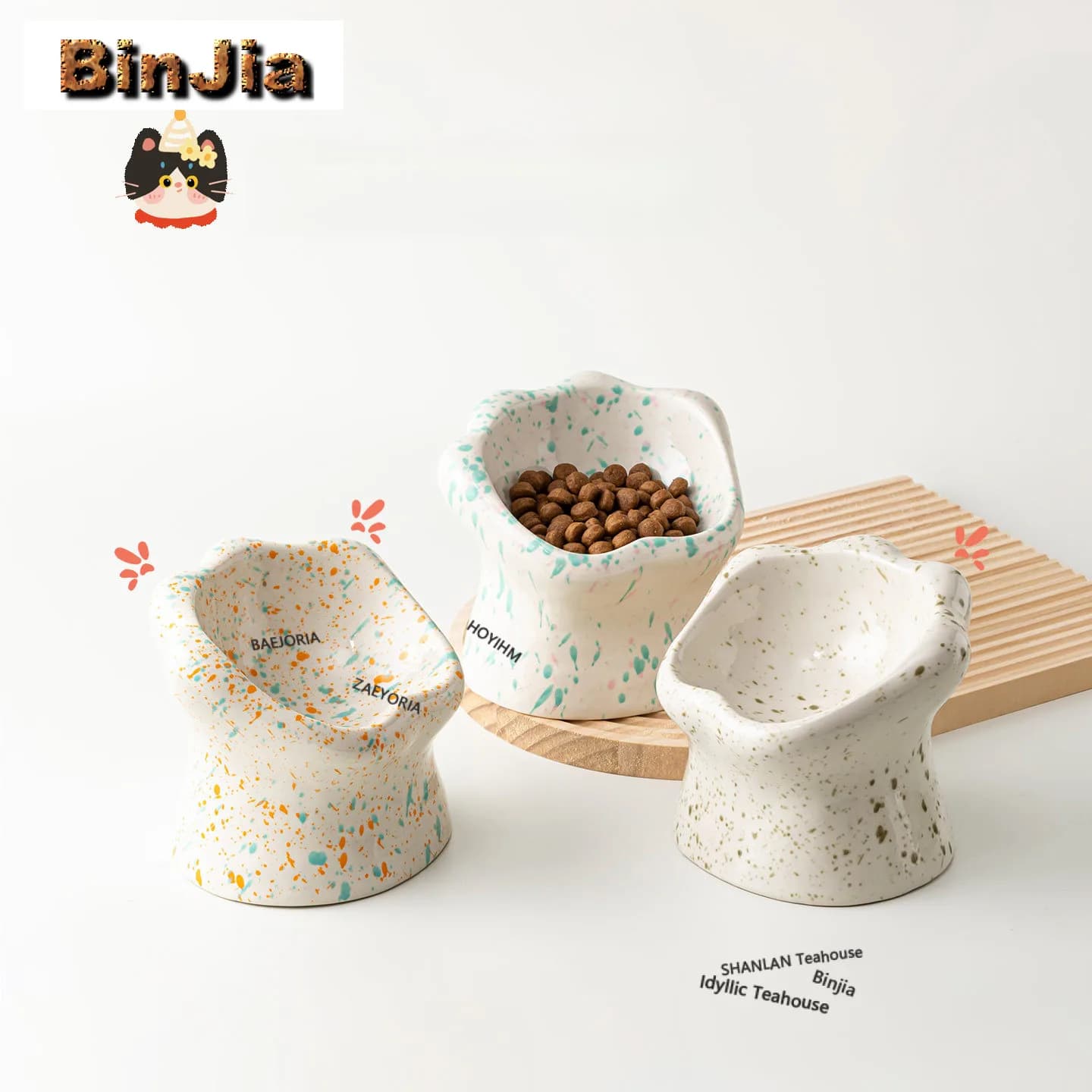 Ciotola per Gatti con Protezione Collo, Grande Diametro, in Ceramica, Decorativa, Speciale per Animali Domestici
