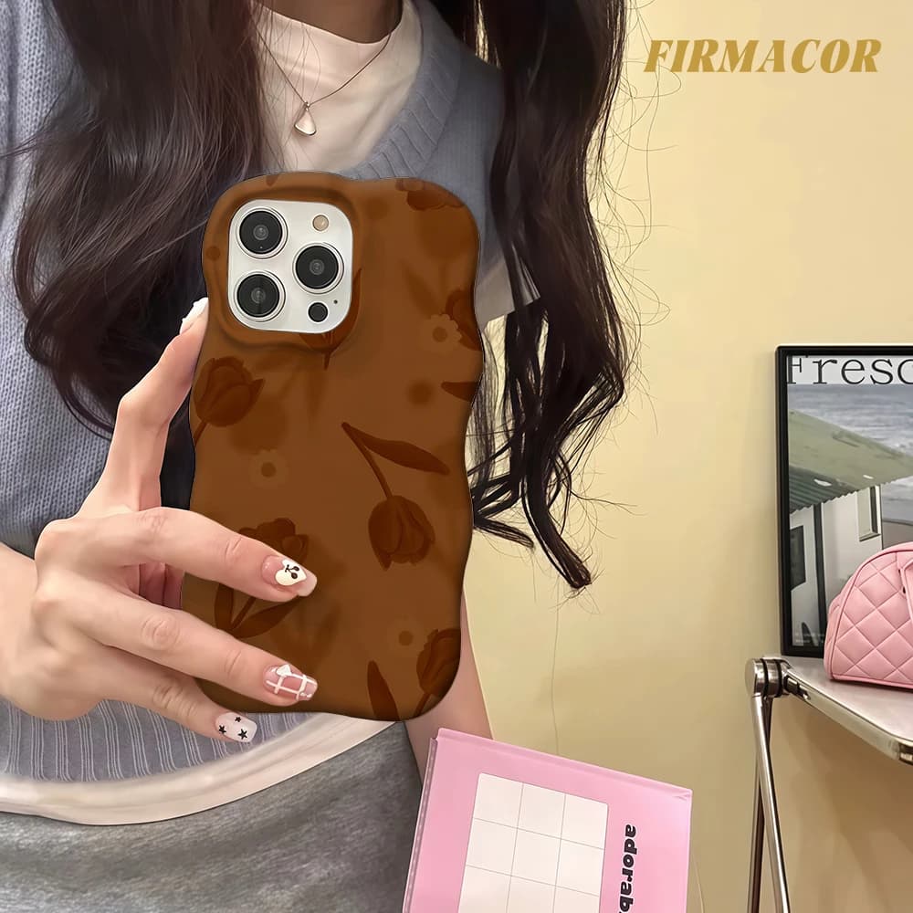 Custodia per telefono a doppio strato Luxury Wave Caramel Tulips per iPhone 17 Air 16 15 14 13 12 11 Pro Max, protezione completa