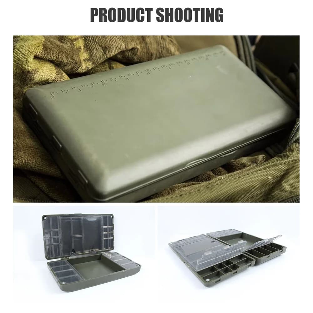 Fishing Hook Organizer with Magnetic Closure and Multiple Compartments Plastic Tackle Box with Built In Measuring Scale