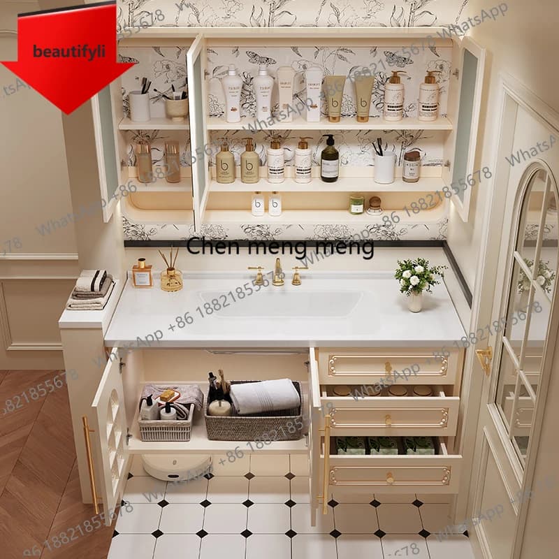 Mobile bagno moderno da parete A50 con cassetto, lavabo e specchio - Arredo bagno