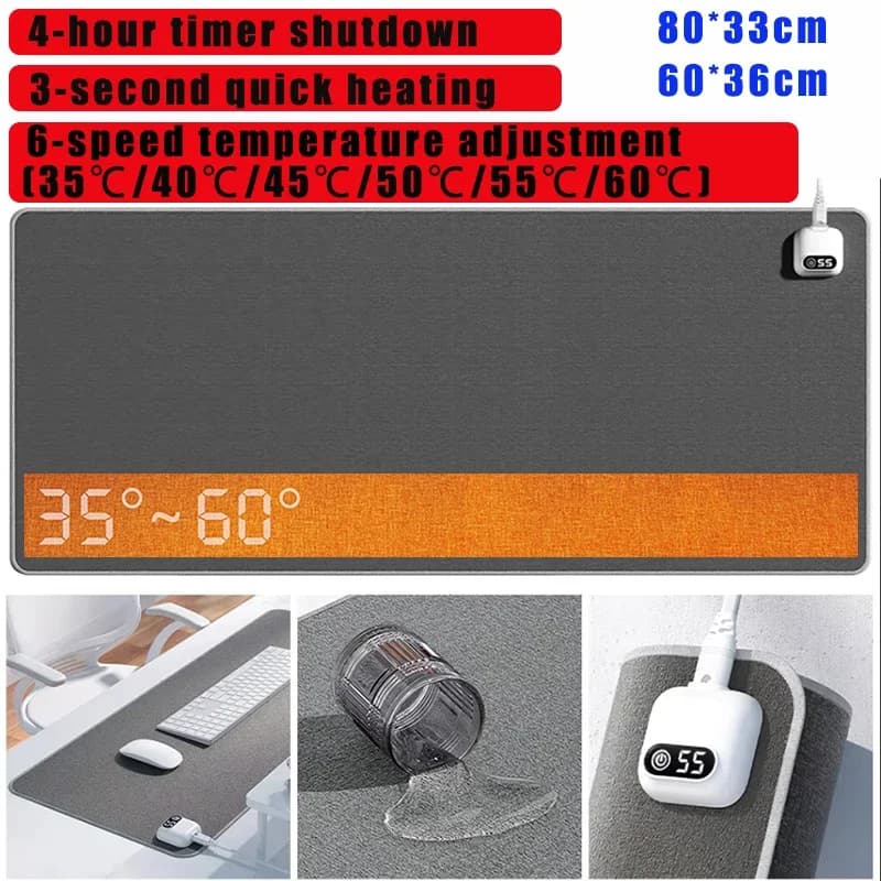 Tappetino per mouse termico elettrico - 26 livelli di regolazione della temperatura (35 ℃ -60 ℃ ),Spegnimento timer 4 ore, 5 minuti. Tappetino per tastiera con spegnimento automatico