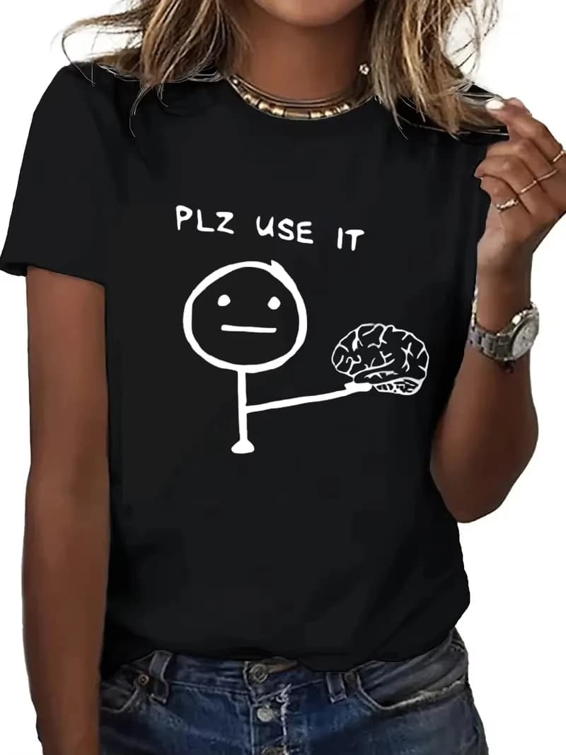 2026 Fun T-Shirt Funny Style "Pattern Embroidery" Clothing Top Short-Sleeved T-Shirt Summer Dress Women's Shirt Girl's Shirt