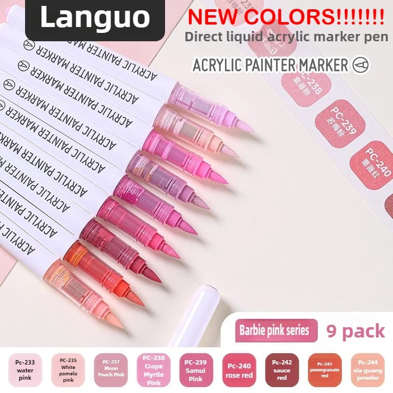 Languo 207/9 Pennarelli acrilici liquidi diretti Pennello Pennarello colorato per pittura su roccia Ceramica Materiale scolastico fai da te di cancelleria