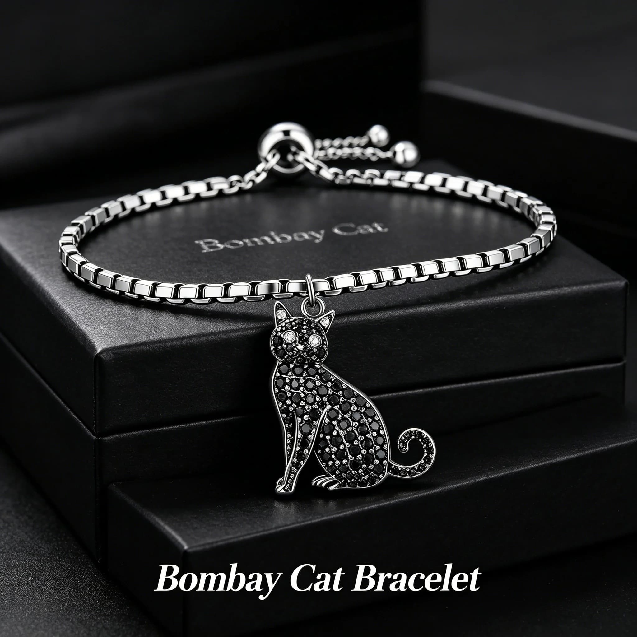 Bombay Cat Adjustable Bracelet Black Cat Lover Gothic Elegant Women Casual Daily Jewelry Gift