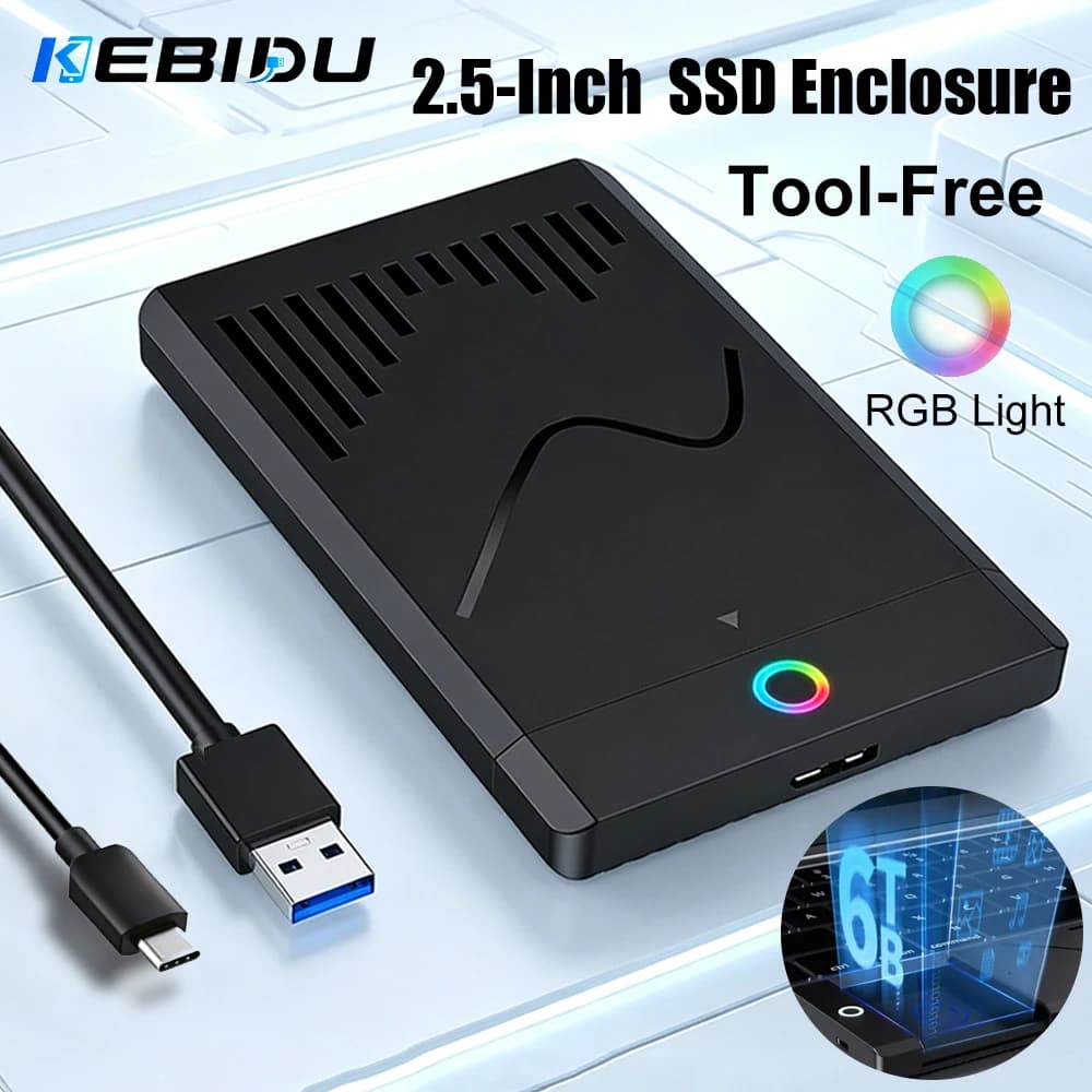 KEBIDU Tool-Free 2.5 Inch SATA SSD Enclosure USB3.0 Type-C External Hard Disk Case Laptop Mobile Storage Box 2.5" Drive Case