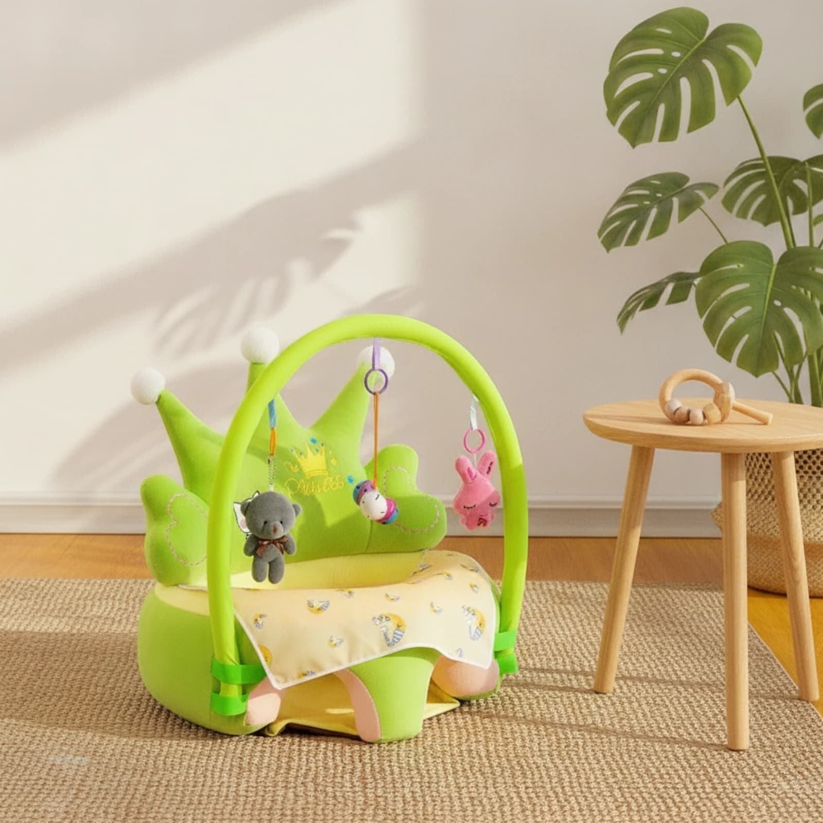 Baby Floor Seat with Toy Bar Soft Infant Learning Seat Furniture Soft Cushioned for Babies, Nursery, Playroom