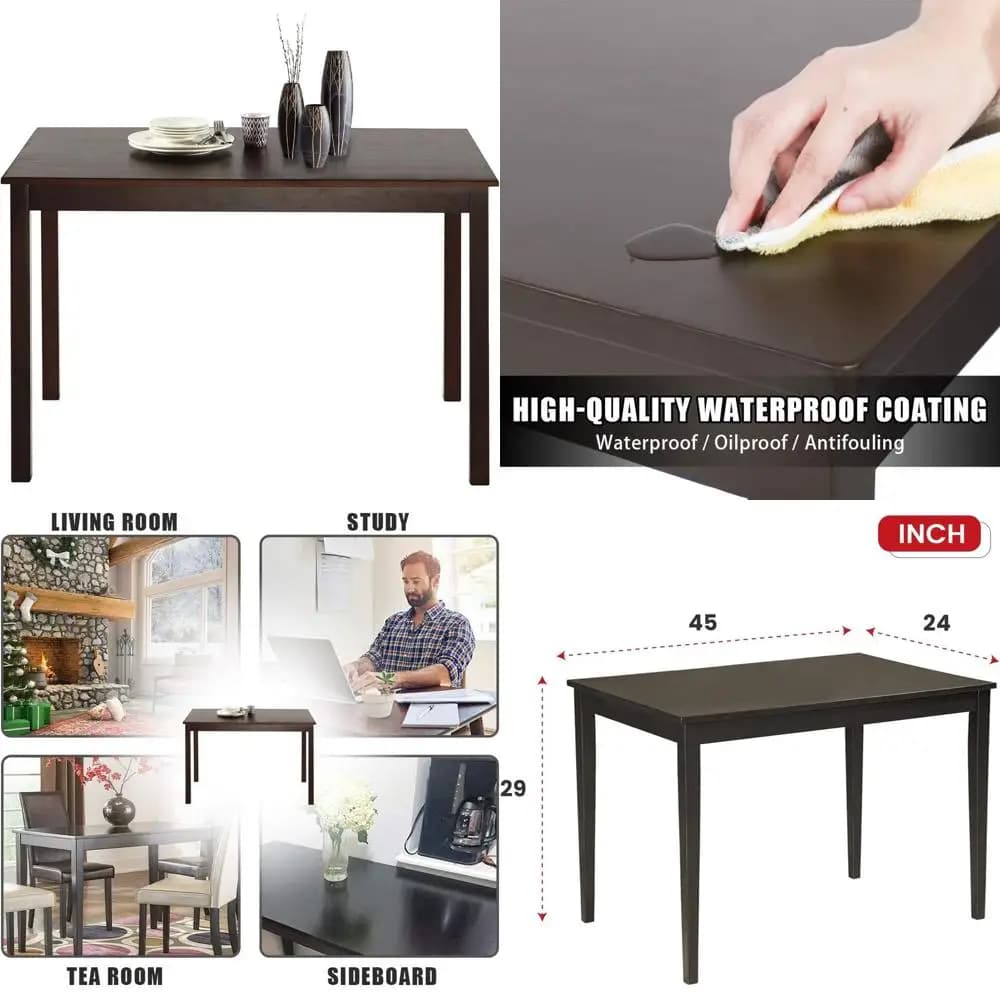 Tavolo da pranzo con gambe in legno per 4 persone, adatto per soggiorno, sala da pranzo, ufficio e arredamento domestico, marrone intenso