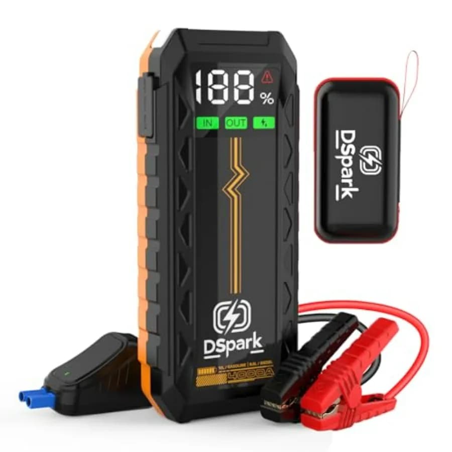 Avviatore di Emergenza Professionale 4000A 12V con Ricarica Rapida USB e Protezione di Sicurezza per Motori di Grandi Dimensioni Fino a 8.5L (Diesel)