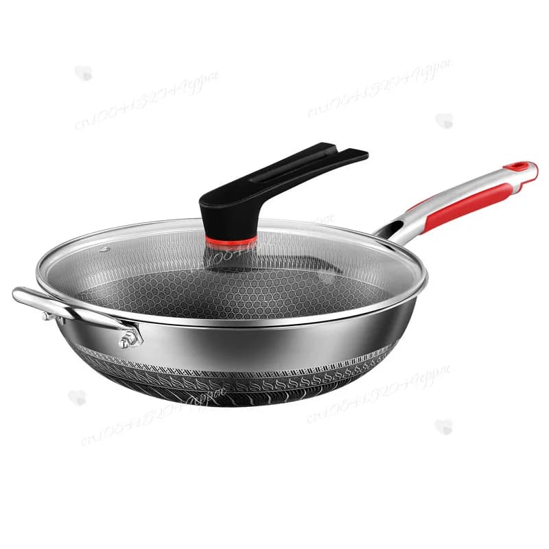 Non-coated 316 stainless steel Wok, non-stick, for domestic use, suitable for induction kitchen and gas stove, set of special pans.