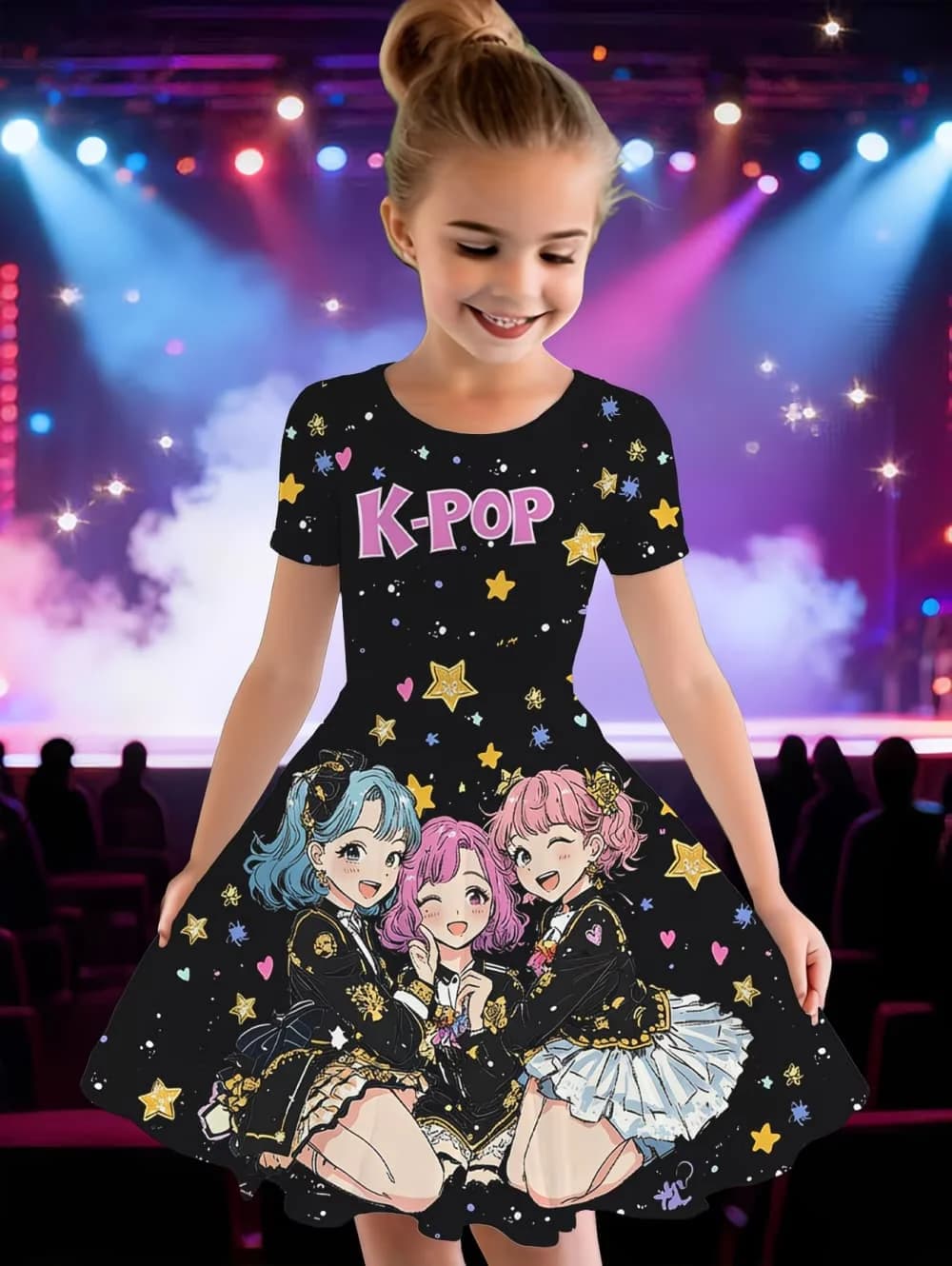Vestito Casual per Bambine 4-12 Anni con Grafica 3D, Maniche Corte, per Estate, Primavera, Vacanze, Uso Quotidiano, Stile Principessa, Bellissimo e Dolce