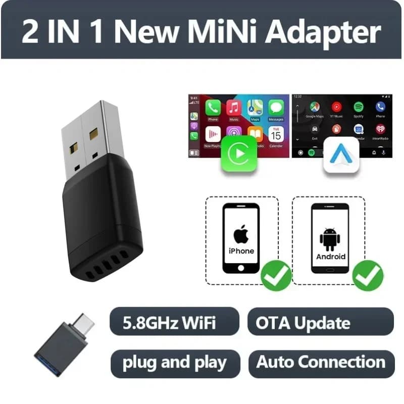 Wireless CarPlay Android Auto 2IN1 Type-C USB Wired Wireless CarPlay Android Auto Bluetooth Adapter for VW Audi Volvo Toyota