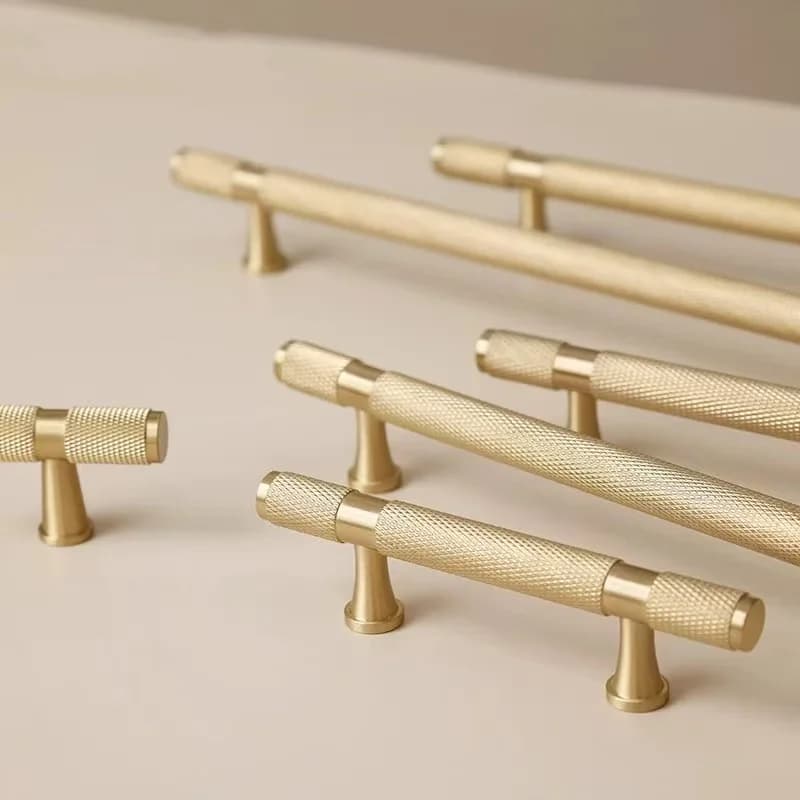 Solid Brushed Brass Furniture Handles Cross Knurling Cupboard Wardrobe Dresser Drawer Shoe Cabinet Knobs Brushed Copper Hardware