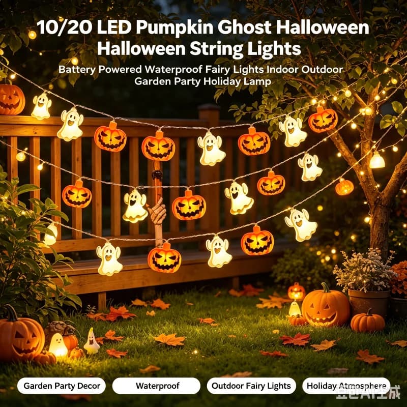 10/20 LED Halloween String Lights Pumpkin Ghost Fairy Lamp Battery Operated Waterproof Party Home Garden Decoration
