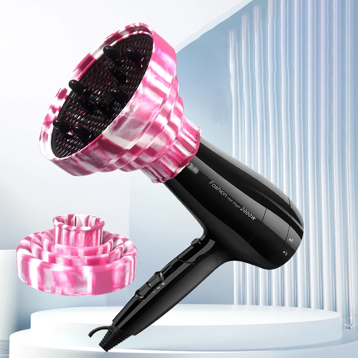 Portable silicone hair dryer diffuser - foldable retractable nozzle, uniform heat distribution For Hair Accessories