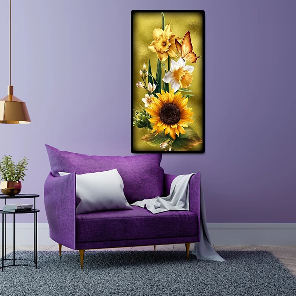 5D fai da te diamante strass dipinti modello girasole diamante mosaico 17,72 x 33,46 pollici trapano completo diamante arte per la decorazione della parete di casa