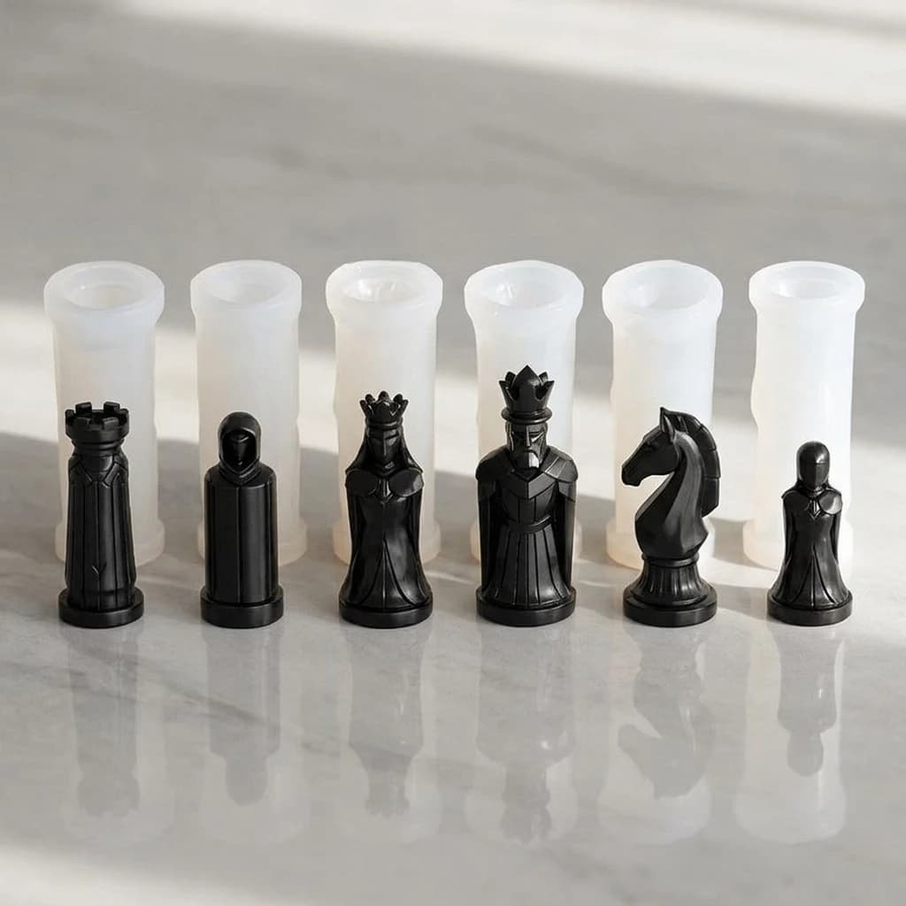 3D Chess Silicone Mold Set Full Piece for Plaster DIY Craft Transparent Reusable Tool for Home Decor Art Projects