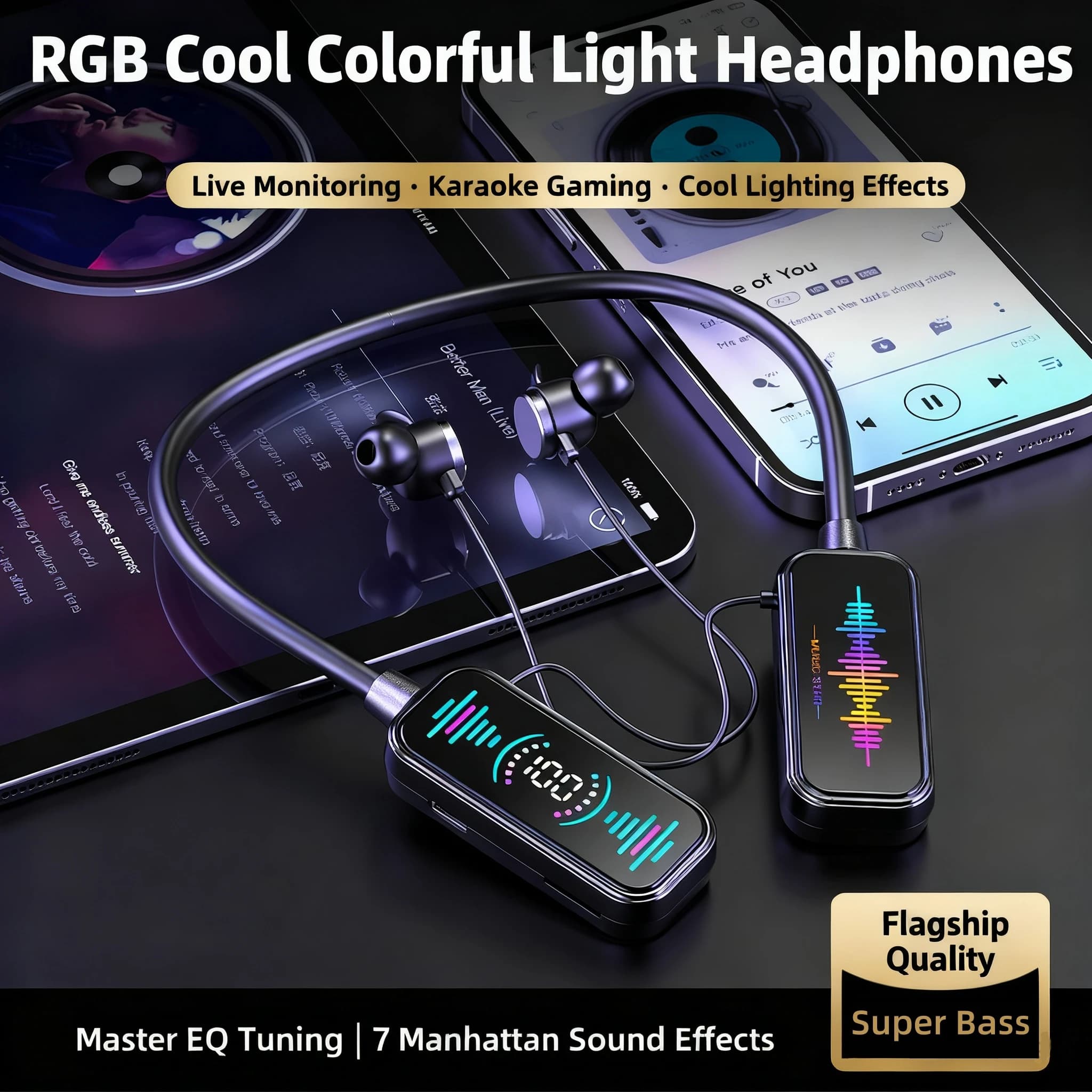 Bluetooth 5.4 Headphones with Neck Headset Wireless Headphones with noise reduction for live headset