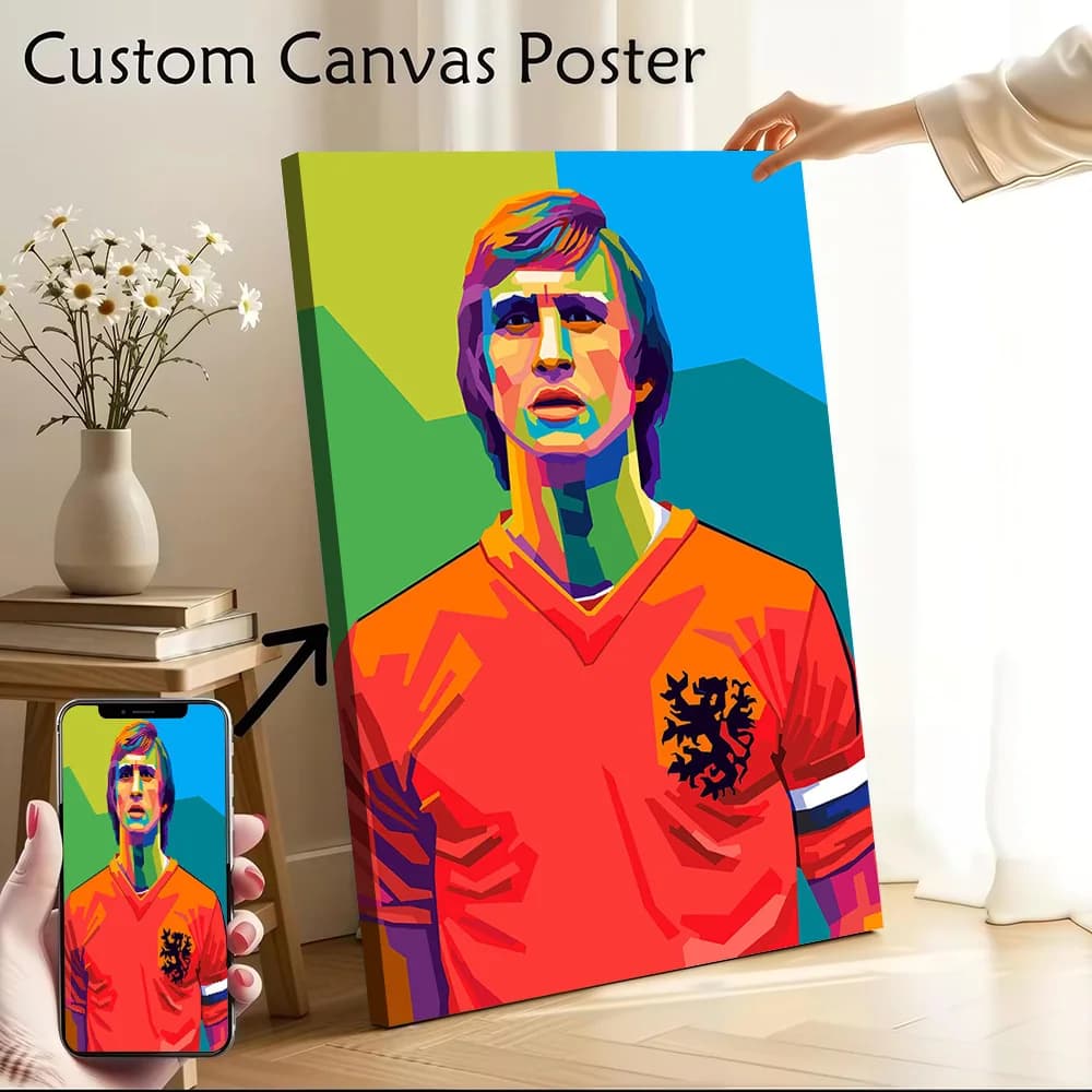 Poster di Johan Cruyff Personalizzabile, Stampa su Tela per Decorazione Murale, Quadro Decorativo per Pareti e Stanze
