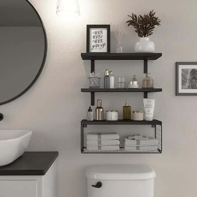 Wall Mounted Shelf with Tissue Holder - Iron Bathroom/Kitchen Organizer, Multi-Layer Storage Rack for Toiletries & Spices