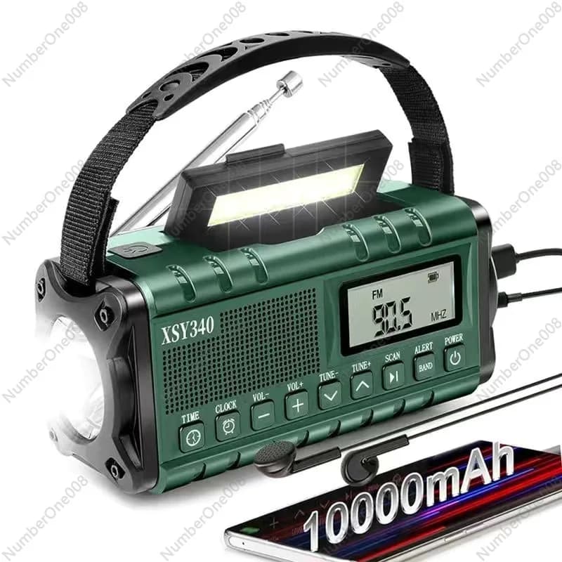 New Solar Hand Crank Emergency Radio, 2000mAh Power Bank with AM/FM/NOAA Weather Band, LED Flashlight & Reading Lamp, SOS Alarm