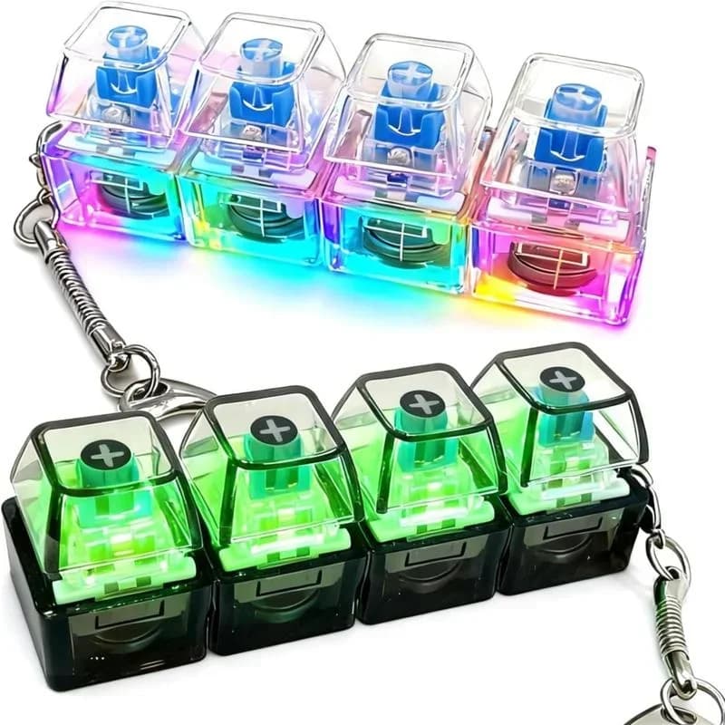 1Pcs 4-Keys Fidget Keyboard Toy with Light Transparent Cap Keyboard Finger Clicker Keychain Decompression Button Sensory Toy