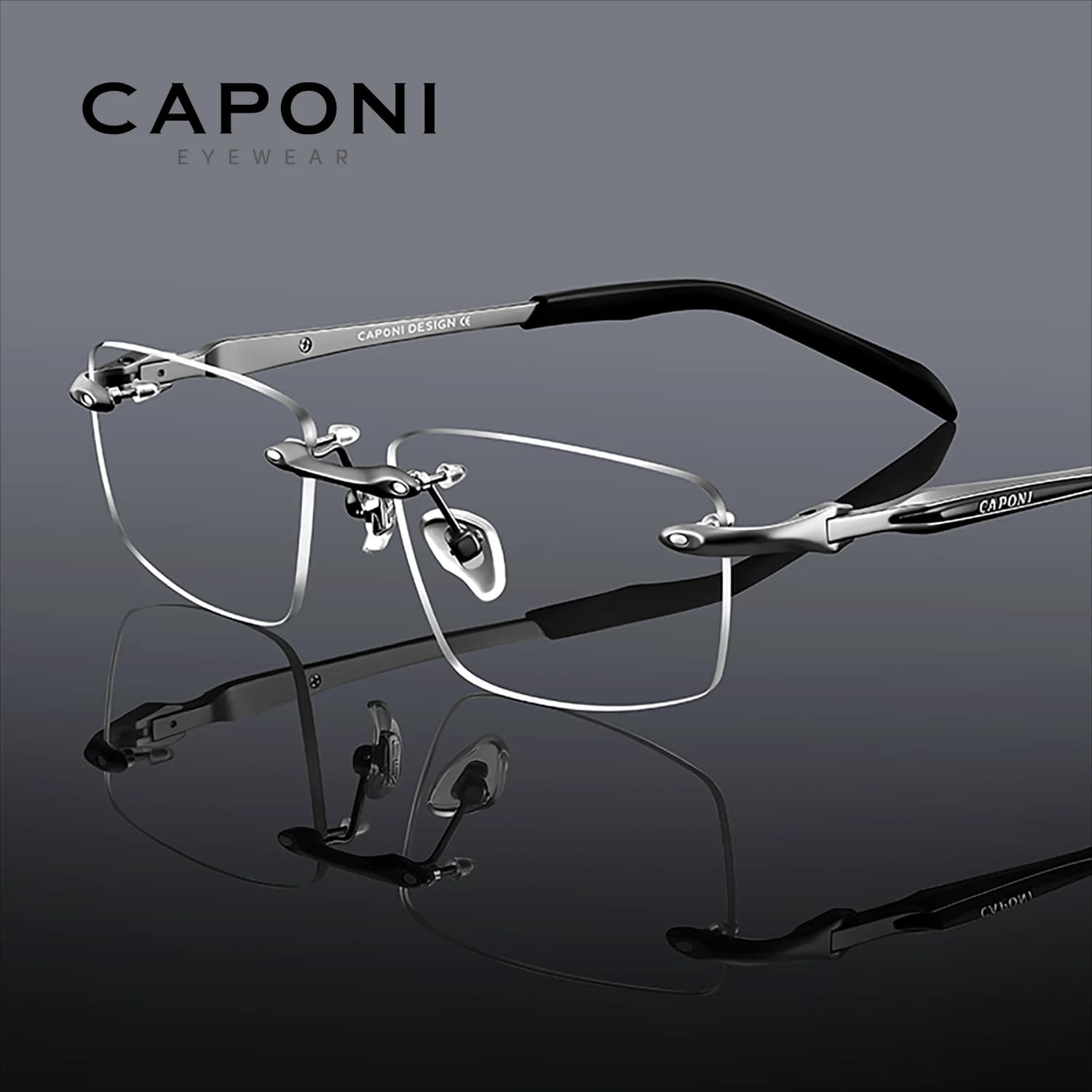 CAPONI Glasses Frame Men Rimless Titanium Light Weight Computer Anti Blue Ray Glasses Original Photochromic Eyes Glasses J24607