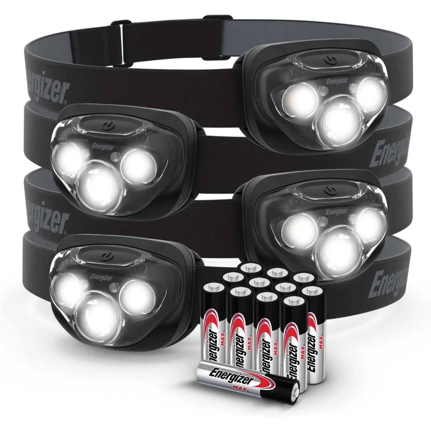 Set di 4 Lampade Frontali LED da 260 Lumen con Fascio Regolabile, Resistenti all'Acqua per Campeggio, Corsa, Emergenze